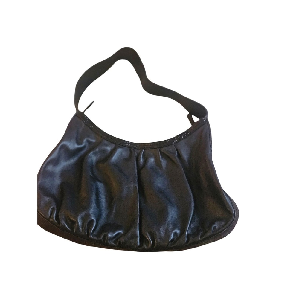 Adrienne Vittadini Black Pleated Hobo Shoulder Bag with Silver Studs